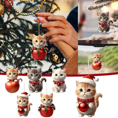 2D Acrylic Christmas Tree Hanging Ornaments Cat Shaped Pendants Christmas Decorations For Home Xmas Gifts New Year 2025 S1A4