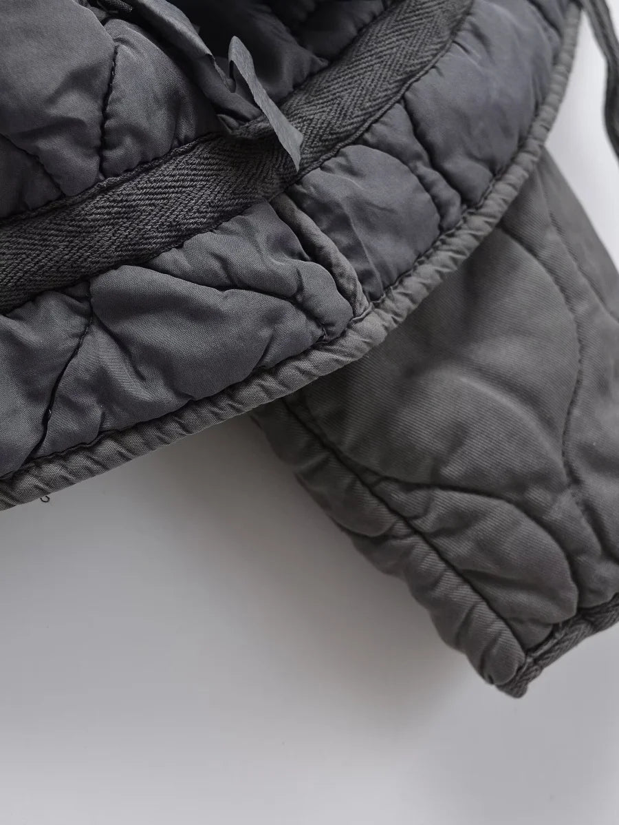 Quilted Cotton Jacket for Women Traf 2024 Winter New Arrival Zw Series Soft Lenzing Fabric Vintage Warm Coat 4088242