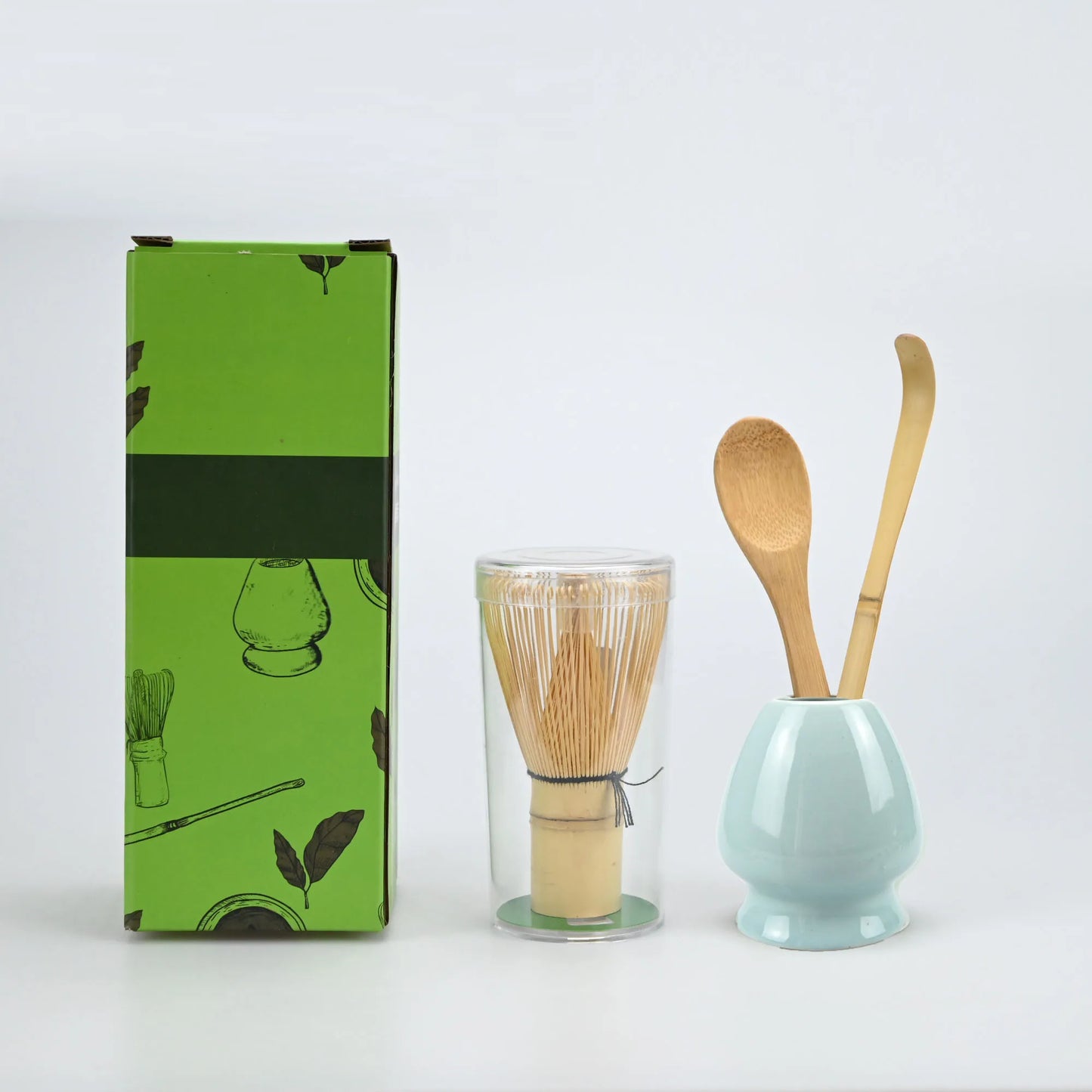 4pcs/set Matcha Set Bamboo Whisk Tea spoon Ceramic fittings Matcha Whisk (Chasen) Tea Spoon And Scoop (Chashaku) Tea-making Tool