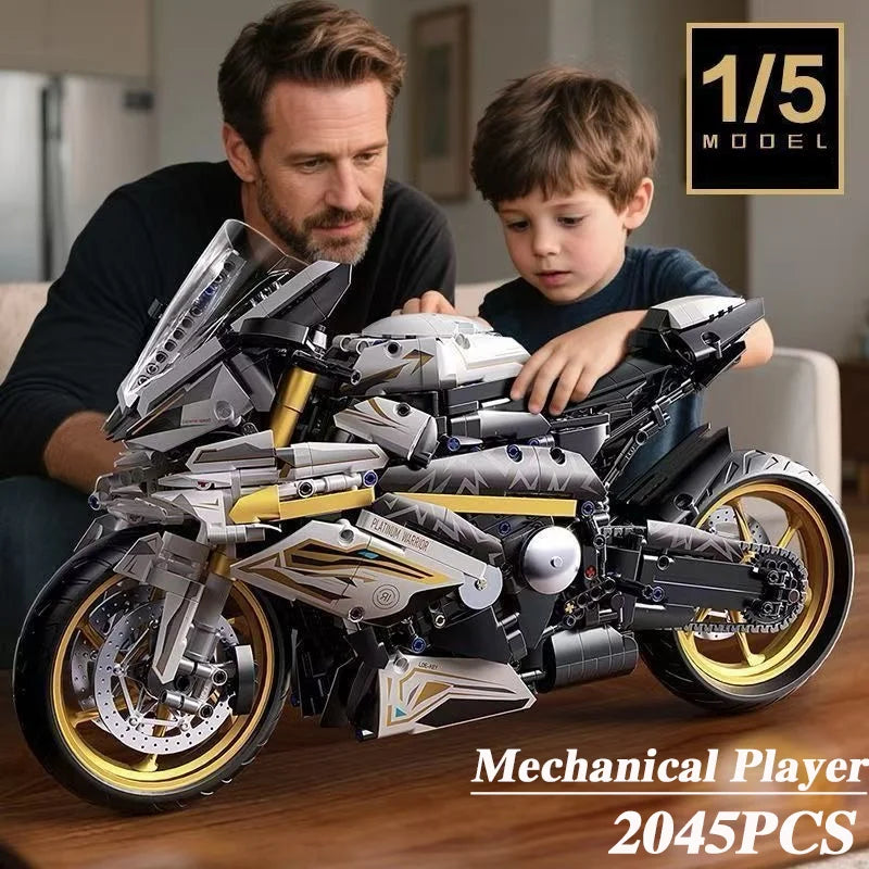 2000PCS+ 1:5 MOC Technical Platinum Motorcycle Model Building Blocks Racing Motorcycle Display Set for  Kid Adults Birthday Gift