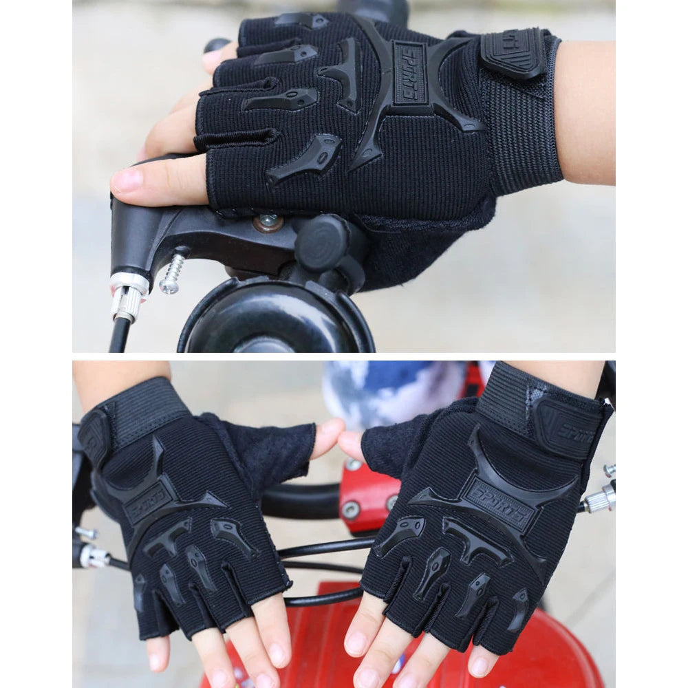 1 Pair Kids Half Finger Gloves Sports Gloves Non-Slip Gel Gloves Adjustable Fingerless Gloves for Children Cycling Riding Biking