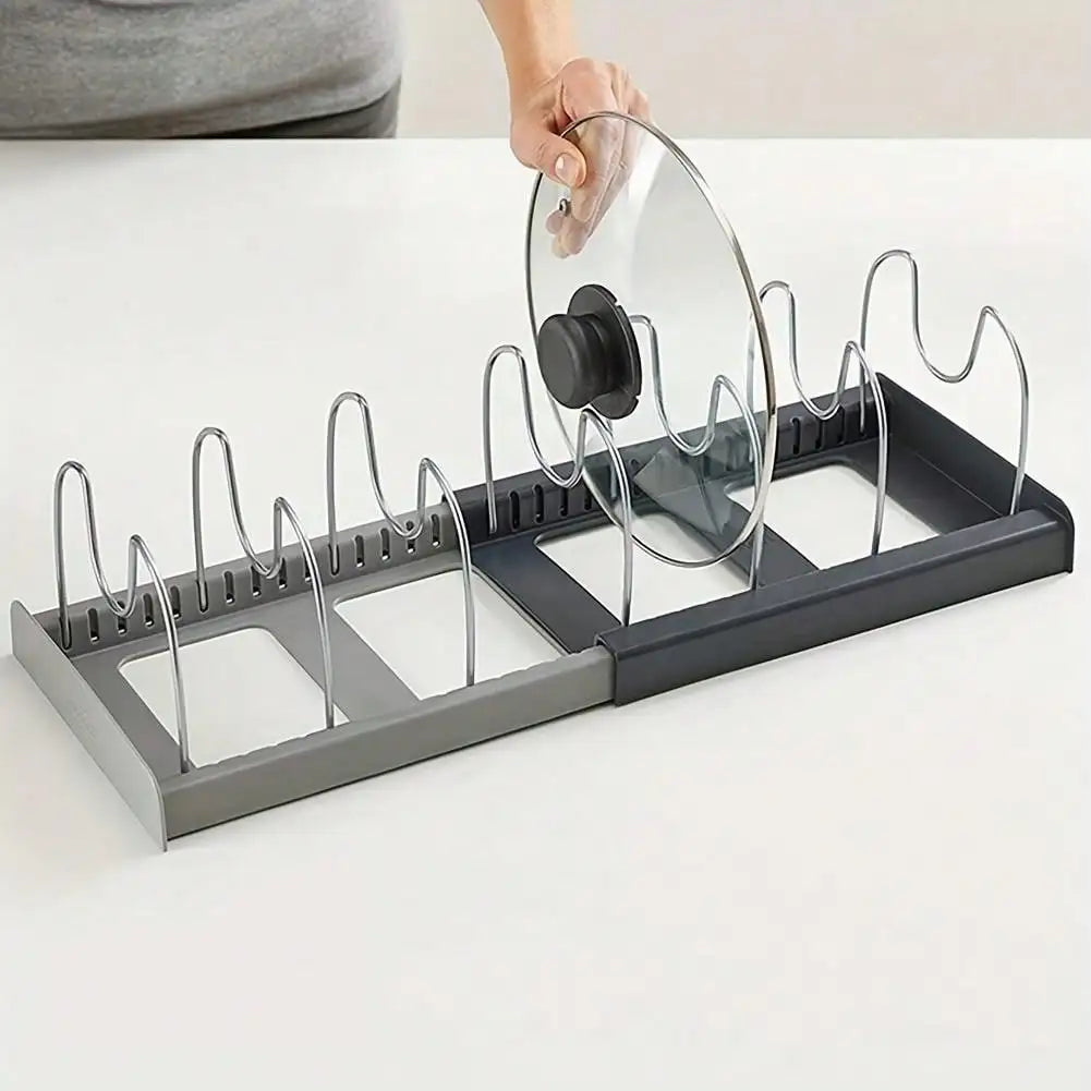 Expandable Pan & Lid Organizer Rack – Adjustable Kitchen Cabinet Holder