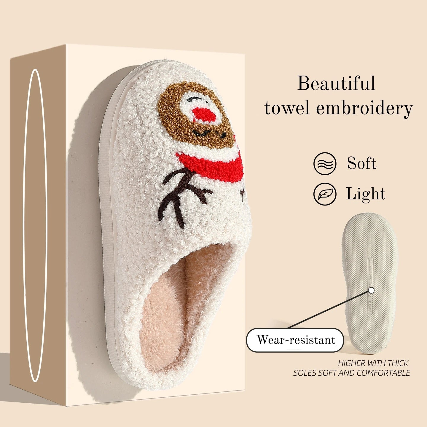 Christmas Women Warm Fashion Slippers Men Cute Santa Claus Embroidery Pattern Slides Couples Furry Sandals Family Plush Shoes