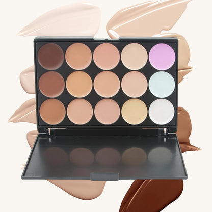 2pcs 15-color Professional Concealer with Brush,Face Makeup and Contouring Dark Circles Acne Mark Brightening Waterproof Sweat