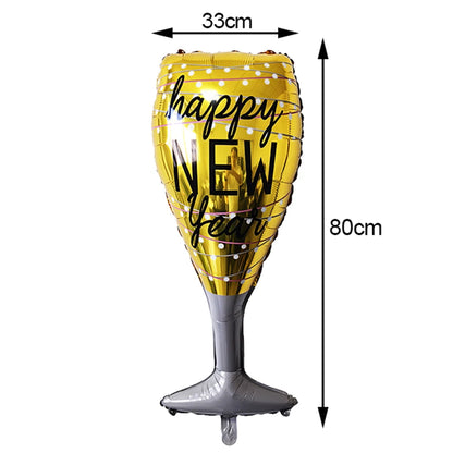 2026 New Years Eve Decoration Happy New Years Star Champagne Cups Wine Bottle Foil Balloons Happy New Years Eve Party Supplies