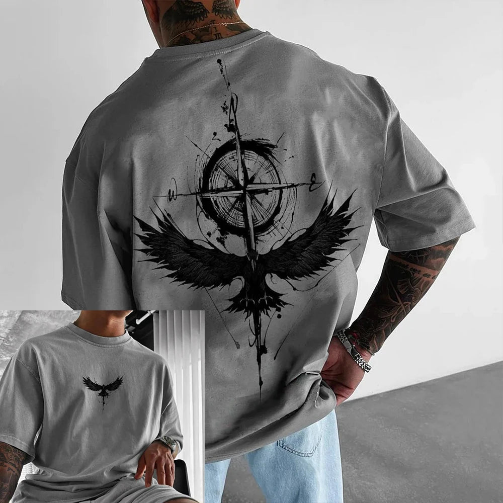 Wiki Ethnic Totem Graphic Men's T-Shirt Summer Street Y2K Cotton Short Sleeve T Shirts for Men Casual Vintage Tops Clothing