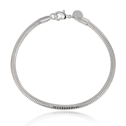925 Sterling Silver 3mm Snake Chain 8 inches Basis Bracelet For Woman Charm Wedding Engagement Fashion Party Jewelry