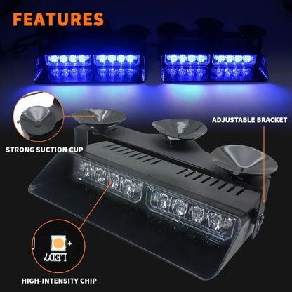 2 in 1 LED Emergency Strobe Lights for Vehicles Front/Rear Windshield with Suction Cups,Dash Deck Safety Flashing Hazard Warning