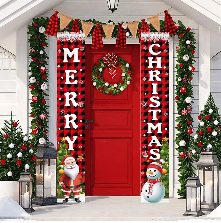 Merry Christmas Door Banner Decoration 2025 Christmas Decor for Home Xmas Hanging Ornaments Navidad Noel Gifts New Year 2026