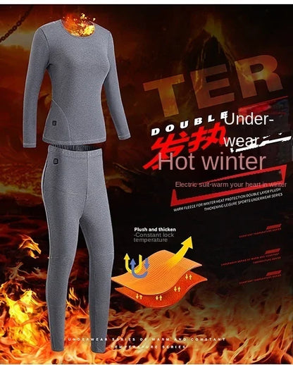 30 Zones Heating Heated Underwear Women Men Motorcycle Jacket USB Electric Heating Underwear Fleece