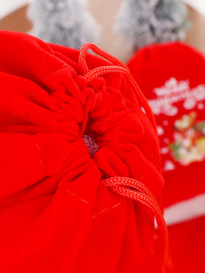 20/1Pcs Red Christmas Velvet Bags Drawstring Santa Gift Pouch Candy Snack Wrapping Bag Christmas Wedding Party Favors Decoration