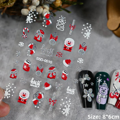 Cute Deer Christmas Nail Stickers 5D Embossed Elk Star Gingerbread Man Snowflake Santa Claus Holly DIY Winter Engraved Manicure*