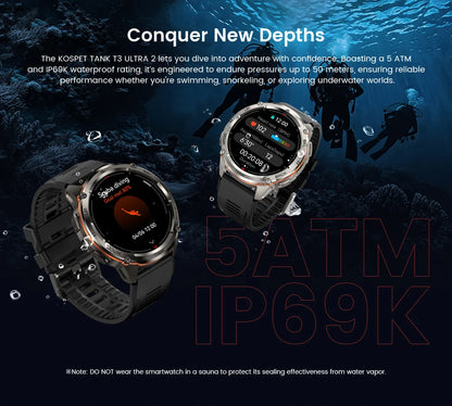 KOSPET TANK T3 Ultra 2 GPS Smart Watch For Men Smartwatch Compass Altimeter Barometric 5ATM IP69K Waterproof AMOLED Mens Watches