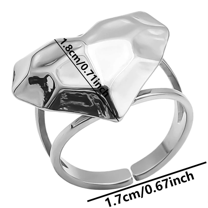 1Pc Stainless Steel Waterproof Women Personality Textured Chunky Open Rings Vintage Hollow Irregular Multi-layer Anillos Jewelry
