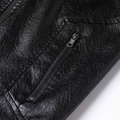 Leather Jacket Men Coats Motorcycle Autumn Travel Fleece Black Zipper Plus Size 6XL 7XL 8XL Oversized Winter Slanted Overcoat