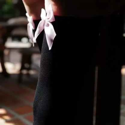 Girls Sweet Lace Over Knee Stockings Ladies Sexy Lingerie Stockings Big Pink Bowknot Lovely Thigh High Knee Sexy Stockings