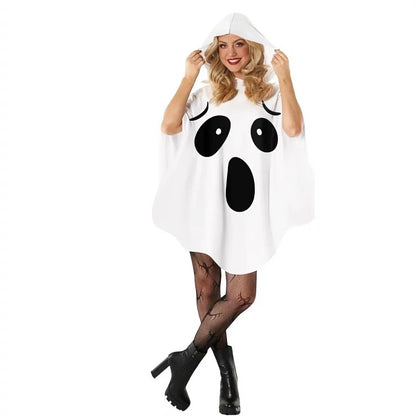 White Halloween Cloak Cape Fright Clothes Trick-or-Treat Spooky Pumpkin Cloak Smock Style with Hat Ghost Cosplay Costume Men
