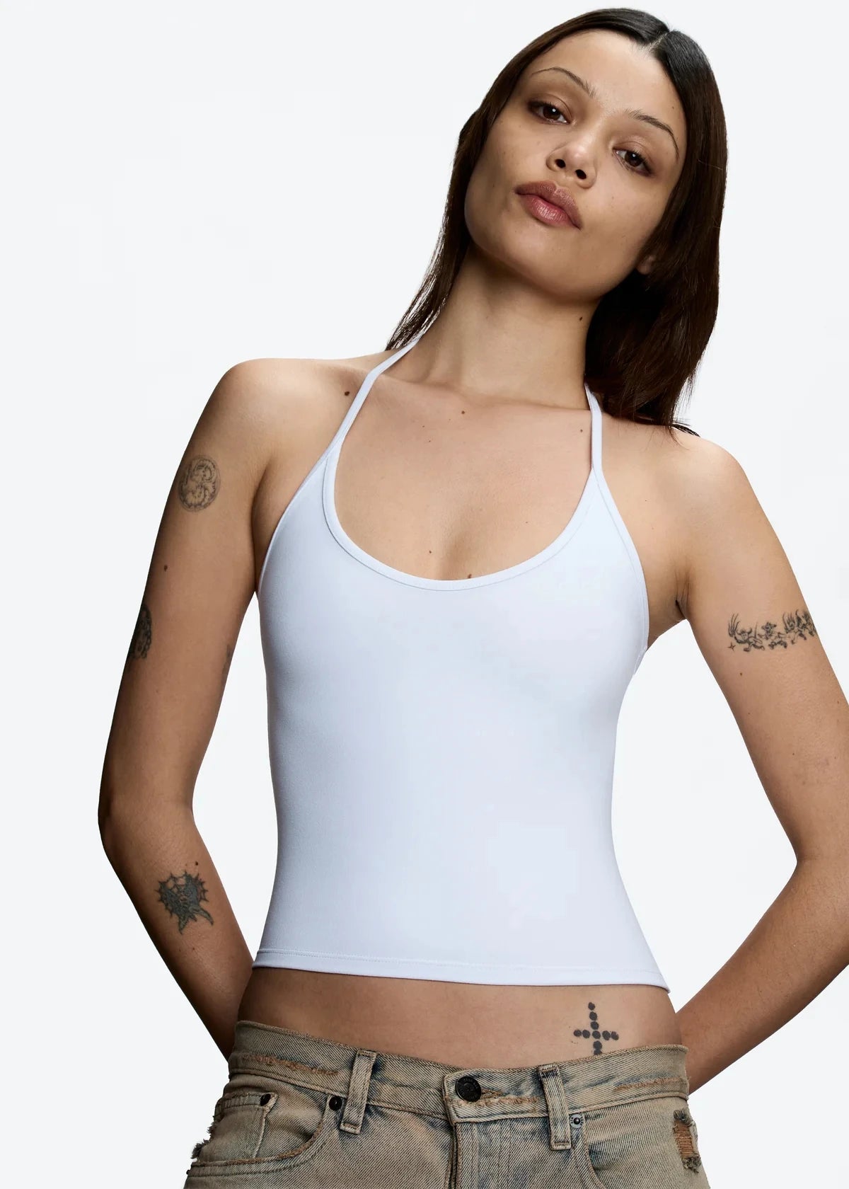 Tank Baby Blue Thin Strap Halter Small U-Neck Vest White Sexy Women's Summer Short Top