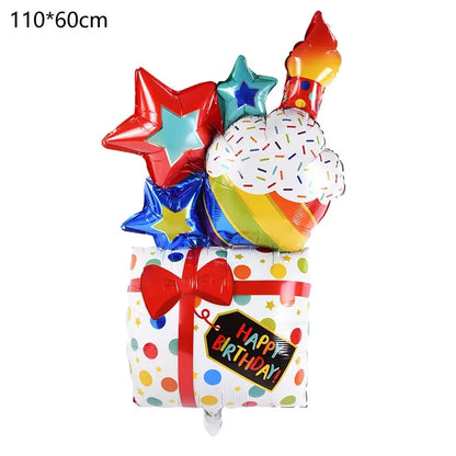 Birthday Cake Balloon with Base Standing Foil Balloon Cute Cake Balloon Kids Boy Girl Birthday Party Decor Supplies Baby Shower