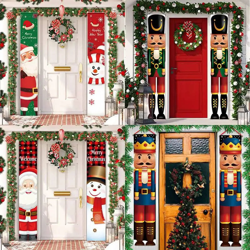 Merry Christmas Door Banner Decoration 2025 Christmas Decor for Home Xmas Hanging Ornaments Navidad Noel Gifts New Year 2026