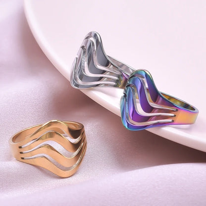 1Pc Stainless Steel Waterproof Women Personality Textured Chunky Open Rings Vintage Hollow Irregular Multi-layer Anillos Jewelry