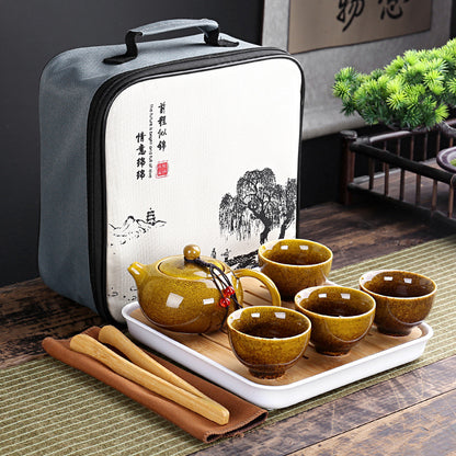 With Travelling Bag 4 Cups Chinese Kung Fu Tea Set Travel Set Ceramic Portable Teapot Porcelain Teaset Gaiwan Tea Cups Tea Tool