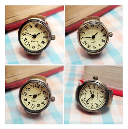Vintage Punk Finger Watch Mini Elastic Strap Alloy Watches Couple Rings Jewelry Clock Retro Roman Quartz Watch Rings Women Men