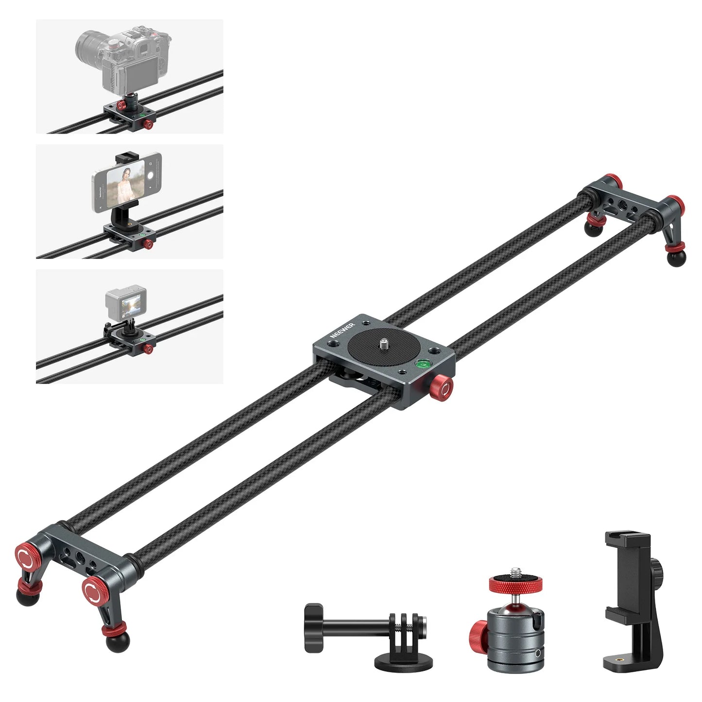 NEEWER 60cm Carbon Fiber Camera Slider with Ball Head