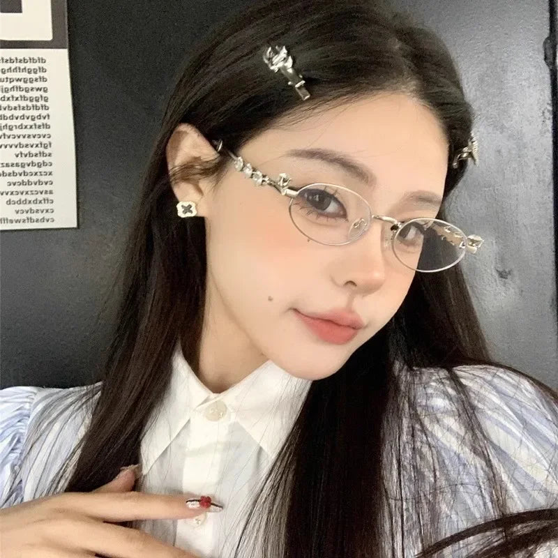 Fashion Small Square Glasses Frame for Women Metal Blue Light Blocking Glasses Japanese Men Retro Trendy Reading Y2K Eyeglasses