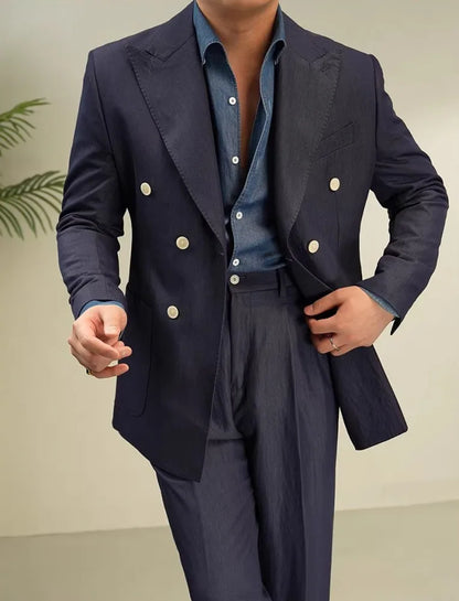 Italian Designer Mens Double Breasted Blazer Pants Two Piece Set Slim Fit Business Man Work Formal Set Groom Wedding Dress Suit