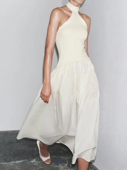Summer Halter Neck Backless Midi Dress – Elegant & Slim Fit