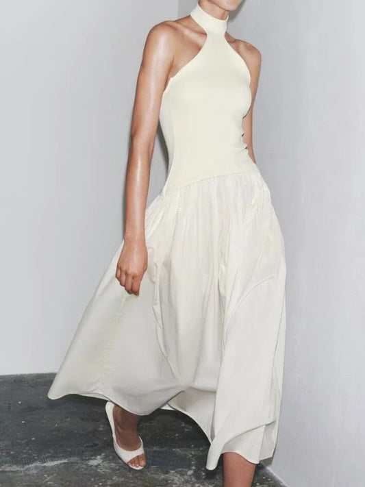 Summer Halter Neck Backless Midi Dress – Elegant & Slim Fit