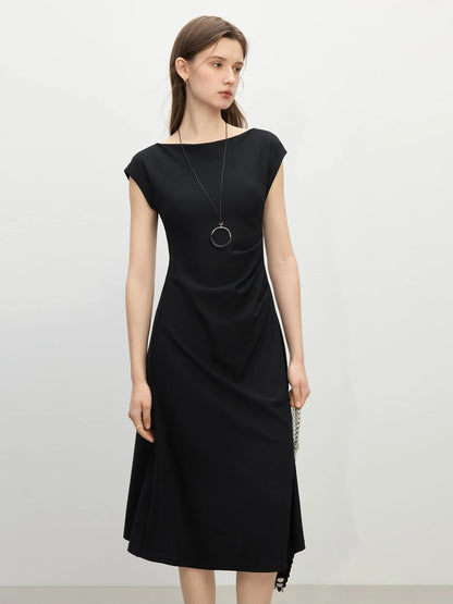 FSLE 2025 Summer Off-Shoulder Sleeveless Dress Designer Belted Waist A-Line Midi French Inspired Chic Outfit Casual Loose Dress