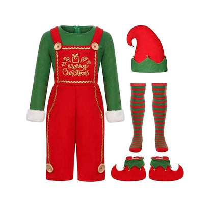 2025 Christmas Boys Cute Green Elf Costume New Year Family Party Festival Fancy Santa Claus Cosplay Outfit Set for Men Women