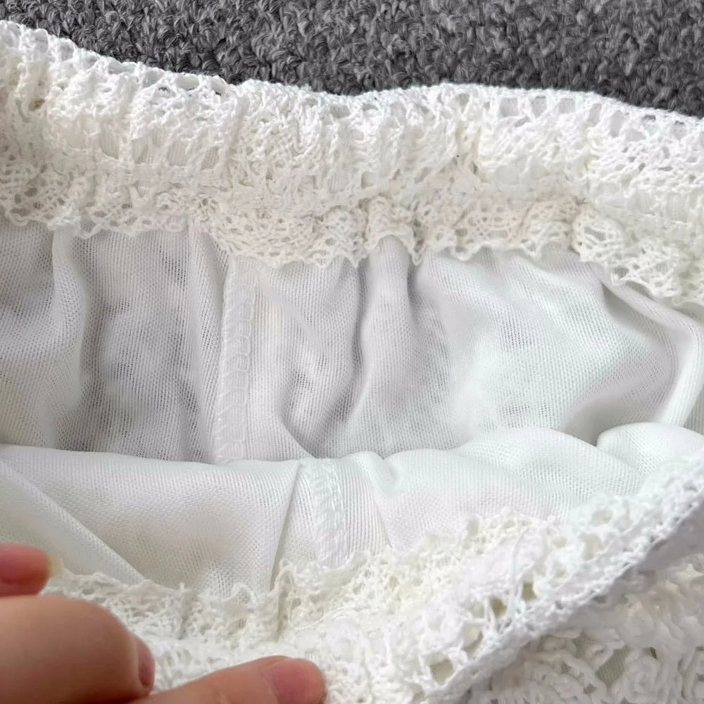 SINGREINY Knit Two Piece Sets Women Summer Vacation Backless Camisole Elastic Waist Shorts Hollow Out Y2K Beach Style Suits