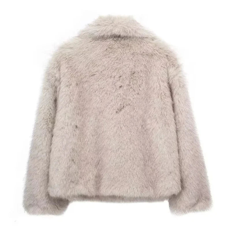 TRAF 2024 Woman Autumn Winter Faux Fur Coat Plush Fluffy Women's Jacket New in Outerwears White Red Gray Black Wool Blends Coats
