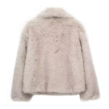 TRAF 2024 Woman Autumn Winter Faux Fur Coat Plush Fluffy Women's Jacket New in Outerwears White Red Gray Black Wool Blends Coats