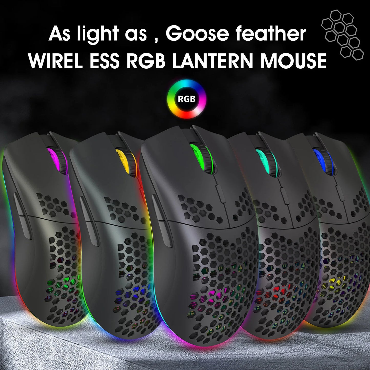 HXSJ T66 RGB 2.4G Wireless Gaming Mouse RGB Lighting Charging Mouse with Adjustable DPI Ergonomic Design for Desktop Laptop