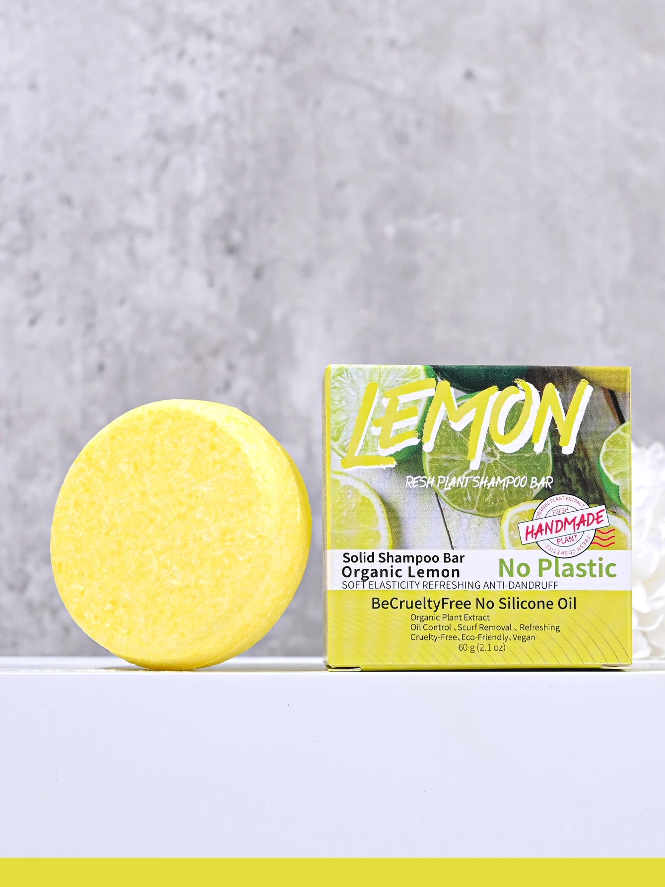 J+60g Nature Plant Lemon Solid Shampoo Refreshing Oil Control Shampoo Bar Extraction Dandruff Shampoo Vegan Soap