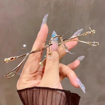 New Transparent Square Rimless Eyeglasses Blue Light Blocking Glasses Fashion Frameless for Women Men Silver Computer Glasses