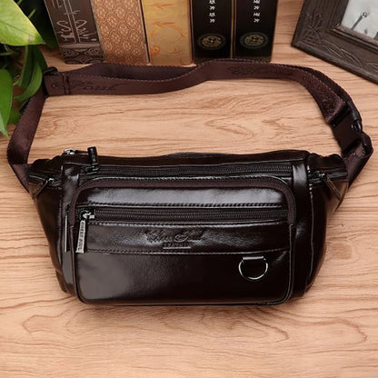 Men Waist Fanny Bags Sling Chest Bag Genuine Leather Casual Fashion Retro Cross body Male Real Cowhide Loop Hip Belt Bum Bag