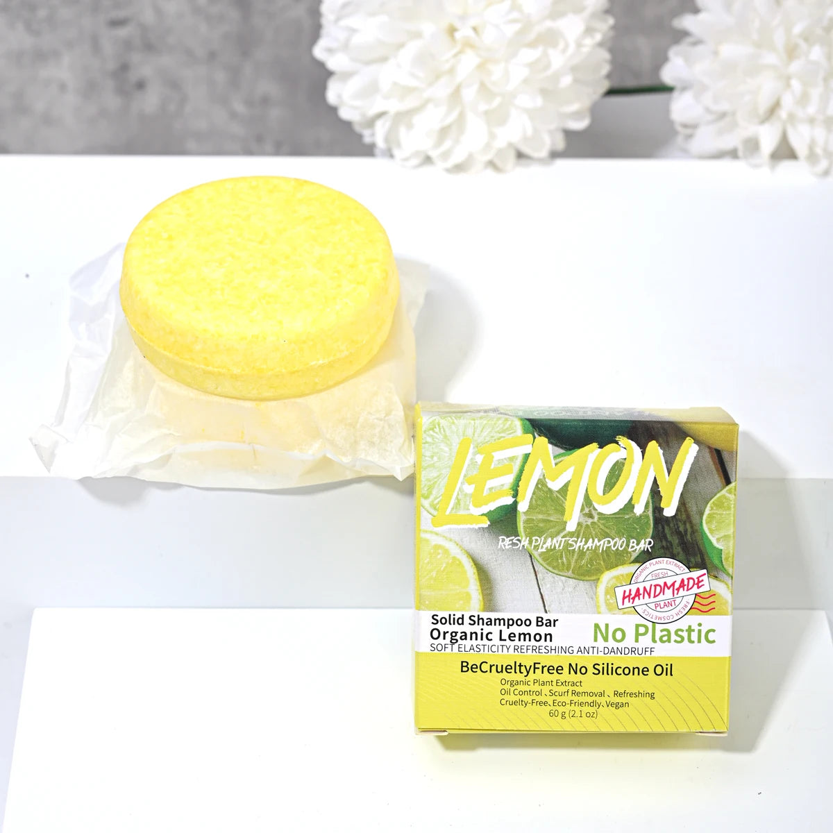 J+60g Nature Plant Lemon Solid Shampoo Refreshing Oil Control Shampoo Bar Extraction Dandruff Shampoo Vegan Soap