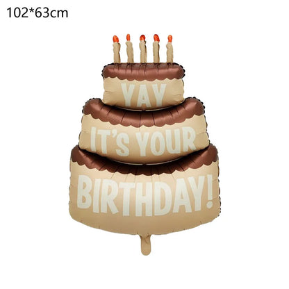 Birthday Cake Balloon with Base Standing Foil Balloon Cute Cake Balloon Kids Boy Girl Birthday Party Decor Supplies Baby Shower