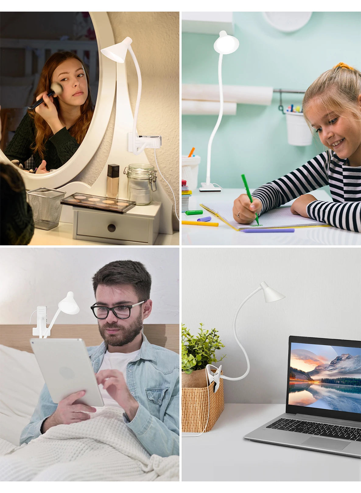 Reading Light, USB Clamp Lamp for ChildReading Book in Bed at Night, LED Small DeskLamp with Adjustable Gooseneck Clip