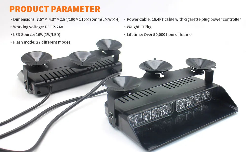 2 in 1 LED Emergency Strobe Lights for Vehicles Front/Rear Windshield with Suction Cups,Dash Deck Safety Flashing Hazard Warning