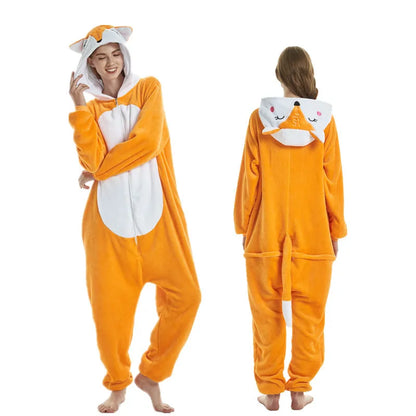 Animal Onesies Lion Tiger Leopard Wolf Fox Zebra Hippo Koala Bat Donkey Rabbit Chinchilla Frog Bee Penguin Dog Kigurumi Adult