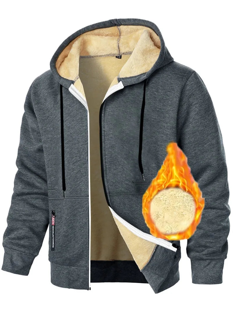 Animal Game Outdoor Hoodies for Men Fleece Ski Jackets Sherpa Lined Climbing Hooded Zipper Jacket Thick Streetwear Cycling Coats