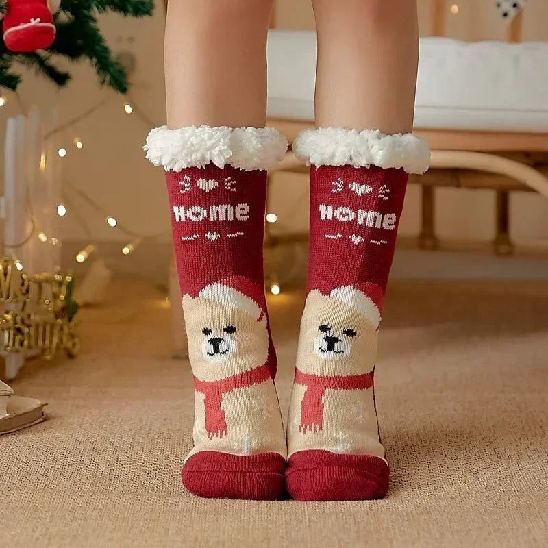 Fuzzy Fluffy Sock Women Winter Christmas Gift Warm Plush Non slip Home Sleeping Soft Female Floor Thermal Slipper Sock Snowflake
