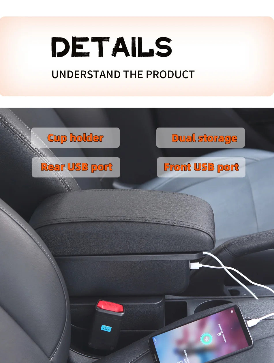 For Citroen C1 Armrest Box For Peugeot 107 Toyota Aygo BJ Armrest Car Accessories Store box Interior detail Simple installation
