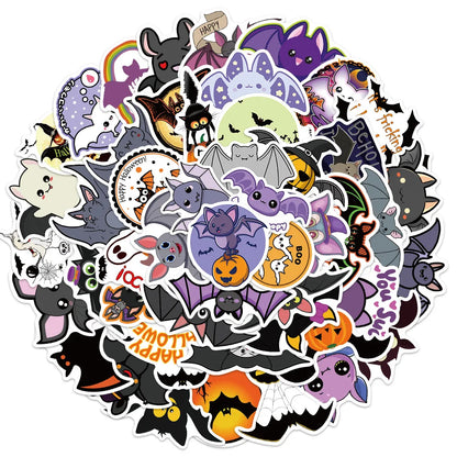 50PCS Halloween Purple Bat Stickers Streetwear Laptop Happy Halloween Elements Harajuku Wall Bar Fashion Living Room Sticker